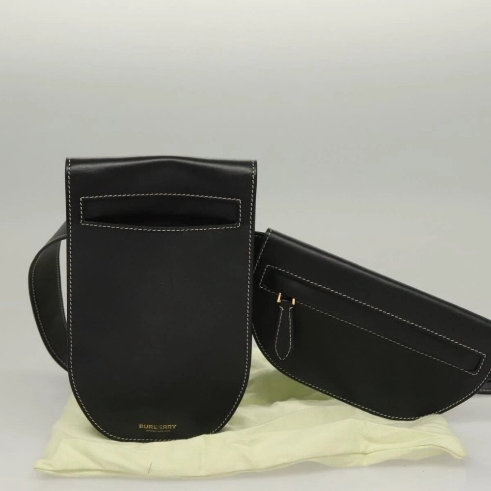BURBERRY Waist Bag Leather Black Gold Auth bs27391 - Picture 10 of 16